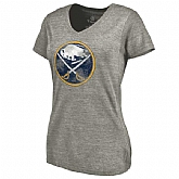 Women's Buffalo Sabres Distressed Team Logo Tri Blend V Neck T-Shirt Ash FengYun,baseball caps,new era cap wholesale,wholesale hats